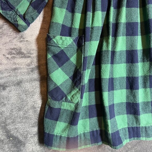 Hanna Anderson Green & Blue Plaid Flannel Pocket Dress Pleated Upper Button Up B - Picture 2 of 11